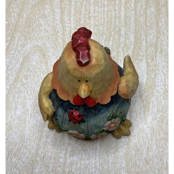 Fat Yellow Rooster Free Standing w/Ladybug/Beatle in His Flowering Clothes - Picture 7 of 7